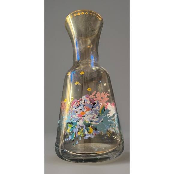 Anthropology Gilded Journey Floral Glass café Vase Gold Rim Bonjour Pitcher Boho - Picture 2 of 9